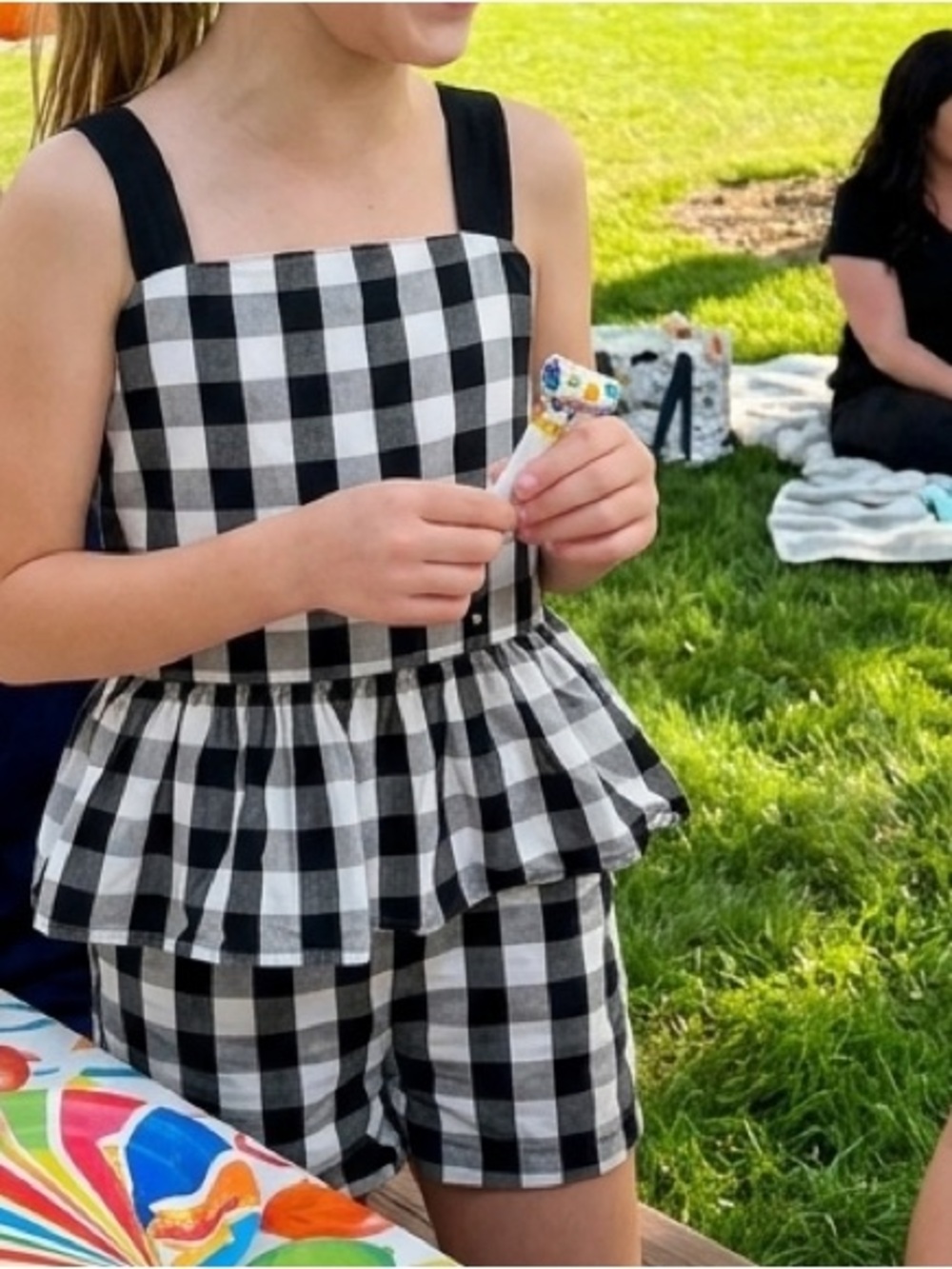 Kate Spade New York Girls' Gingham Peplum Romper/Set